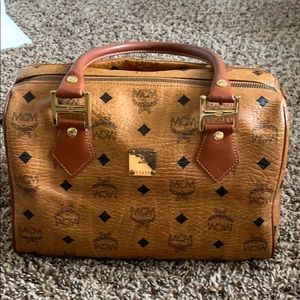 Vintage MCM s Brown Visetos Leather Boston Bag